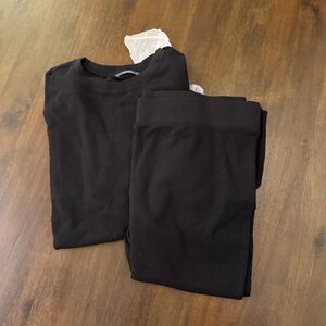Any Body Women Ribbed Knit Pajama Set Black Long Sleeve Top and Pants Loungewear
